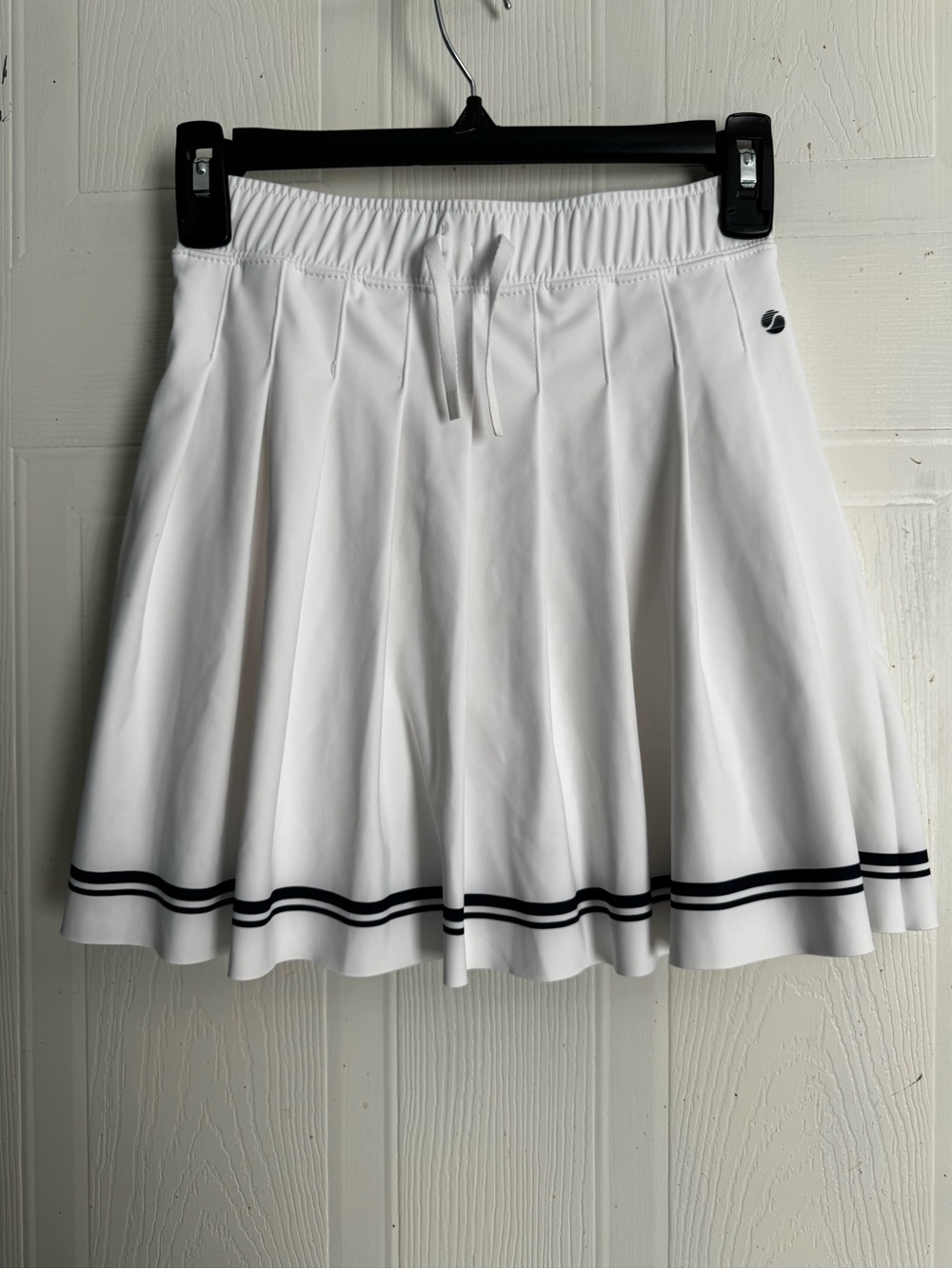 Zara White Pleated Skater Skirt with Black Double Stripe